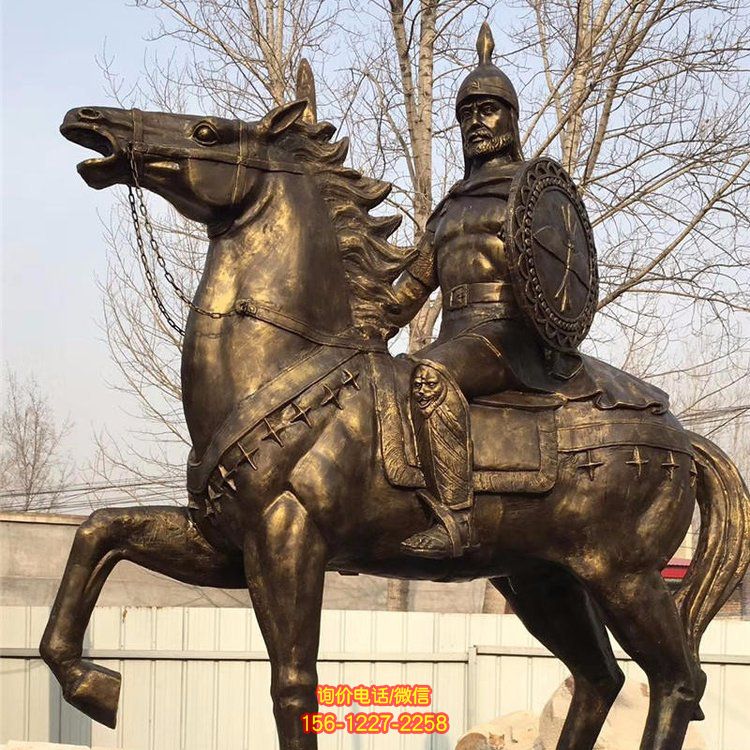 西方古代的騎馬士兵銅雕，手持盾牌騎馬身上的西方戰(zhàn)士