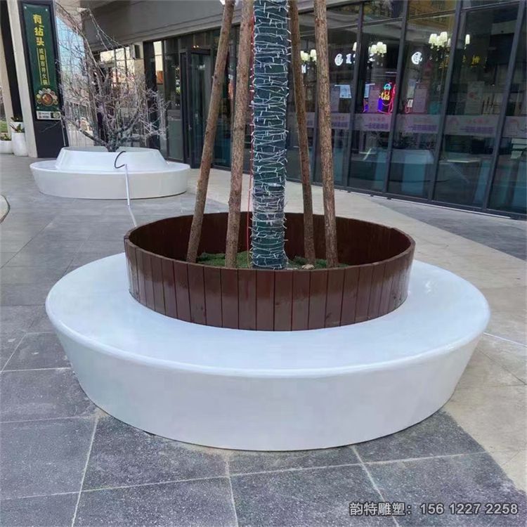 定做玻璃鋼坐凳式樹池，仿腐木異形樹池坐凳